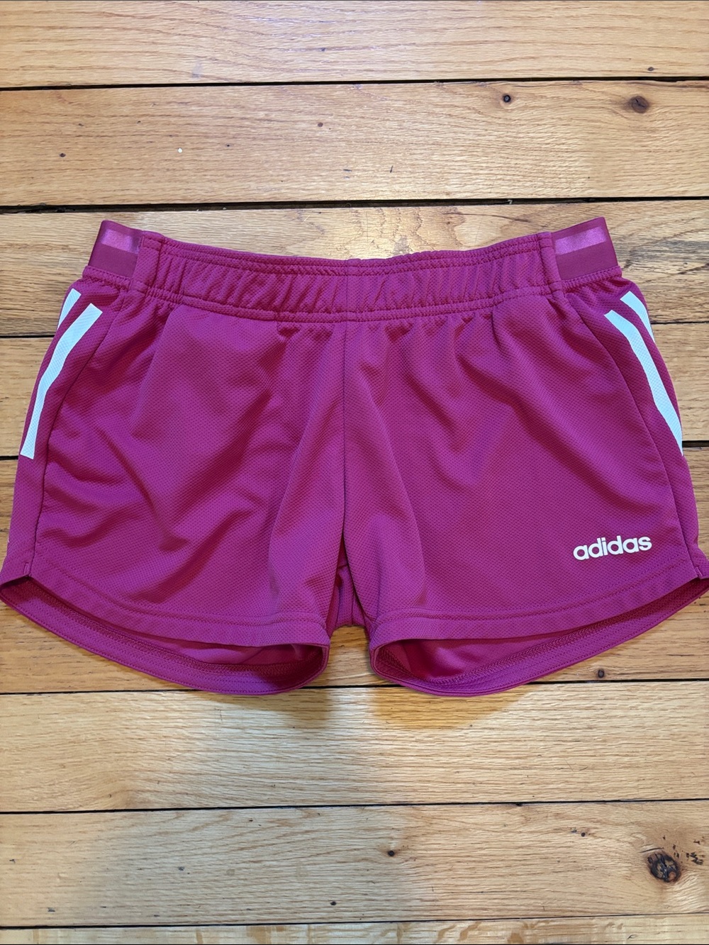 adidas Women's Raspberry Athletic Shorts with White Accents